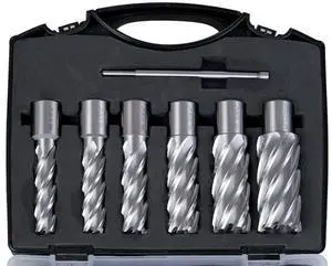 US Stock 2" Depth M2AL HSS Annular Cutter Set 7pcs Diameter 9/16 to 1-1/16 Pilot Pin Included 3/4" Weldon Shank for Mag Drill Press US Stock 2" Depth M2AL HSS Annular Cutter Set 7pcs Diameter 9/16 to 1-1/16 Pilot Pin Included 3/4" Weldon Shank for Mag Drill Press