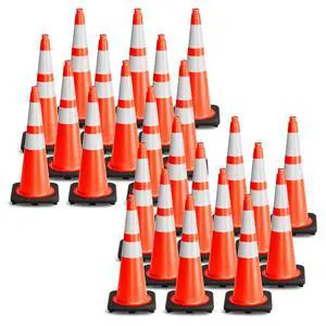 Traffic Cones 28 Inch Orange Cones 24 Pack with Heavy Duty Black Base - Safety Cones with Reflective Collars for Driveway Road Safety, Traffic Control, Parking Lot (28inch, 24 Pack) Traffic Cones 28 Inch Orange Cones 24 Pack with Heavy Duty Black Base - Safety Cones with Reflective Collars for Driveway Road Safety, Traffic Control, Parking Lot (28inch, 24 Pack)
