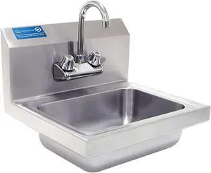 Commercial Hand Wash Sink 15" x 17" Wall Mounted Stainless Steel Basin with | NSF Certified Commercial Hand Wash Sink 15" x 17" Wall Mounted Stainless Steel Basin with | NSF Certified