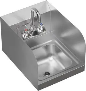 Stainless Steel Wall Mount Hand Basin with Gooseneck and Side Splash Guard. (16" x 12" Side Splash) Deep x long Stainless Steel Wall Mount Hand Basin with Gooseneck and Side Splash Guard. (16" x 12" Side Splash) Deep x long