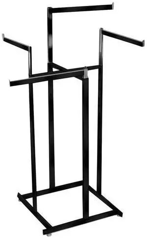 4-Way High Capacity Garment Rack with Straight Arms, Black Finish, Adjustable 48in72in Height, 22in Arms, Retail Clothing Display Rack 4-Way High Capacity Garment Rack with Straight Arms, Black Finish, Adjustable 48in72in Height, 22in Arms, Retail Clothing Display Rack