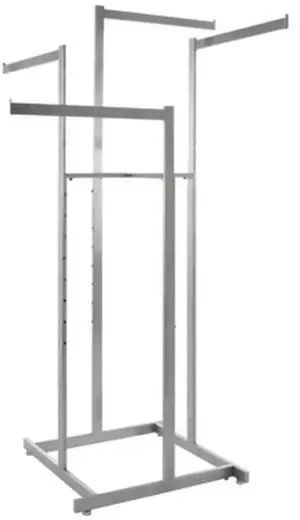 4-Way High Capacity Garment Rack with Straight Arms, Satin Chrome Finish, Adjustable 48in72in Height, 22in Arms, Retail Clothing Display Rack 4-Way High Capacity Garment Rack with Straight Arms, Satin Chrome Finish, Adjustable 48in72in Height, 22in Arms, Retail Clothing Display Rack