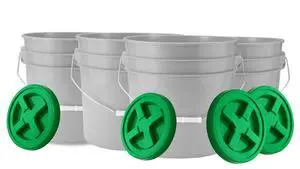 3.5 Gallon Food Grade Grey Bucket Pail with Green Screw on Air-Tight Lid (Pack of 4) BPA Free containers -Made in USA 3.5 Gallon Food Grade Grey Bucket Pail with Green Screw on Air-Tight Lid (Pack of 4) BPA Free containers -Made in USA