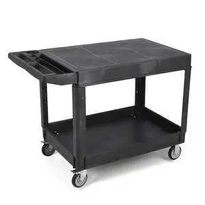 Large Heavy Duty Plastic Utility Service Cart Flat top 45.8 x 25 Inch, Work Cart Flat Shelves Holds up to 550 lbs - 2 Tier Service Cart with 360°Swivel Wheels (2 with Brakes) Black Large Heavy Duty Plastic Utility Service Cart Flat top 45.8 x 25 Inch, Work Cart Flat Shelves Holds up to 550 lbs - 2 Tier Service Cart with 360°Swivel Wheels (2 with Brakes) Black