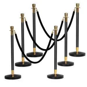 6pcs Stanchion Set, Crowd Control Barrier Stainless Steel Stanchion Posts Queue Pole with 5Ft Velvet Rope, Suitable for Theaters, Party, Wedding Exhibition Centers, Ticket Offices (Black) 6pcs Stanchion Set, Crowd Control Barrier Stainless Steel Stanchion Posts Queue Pole with 5Ft Velvet Rope, Suitable for Theaters, Party, Wedding Exhibition Centers, Ticket Offices (Black)
