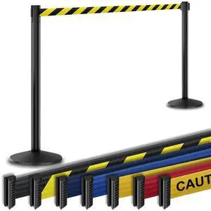 Commercial-Grade Stanchion 2-Pack by RETRACTA-Belt Prime (Model P101SB) 10 Retractable Belt Barrier - Heavy Base Crowd Control Barrier (Black Post w/Black & Yellow Belt) Commercial-Grade Stanchion 2-Pack by RETRACTA-Belt Prime (Model P101SB) 10 Retractable Belt Barrier - Heavy Base Crowd Control Barrier (Black Post w/Black & Yellow Belt)