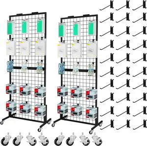 Grid Wall Panels Display Stand - Metal Shelving with 30 Hooks for Vendor Events Art Panels Heavy Duty Floor Standing Movable Detachable Retail Display Stand Wire Grid Tower for Easy Transport(2pcs) Grid Wall Panels Display Stand - Metal Shelving with 30 Hooks for Vendor Events Art Panels Heavy Duty Floor Standing Movable Detachable Retail Display Stand Wire Grid Tower for Easy Transport(2pcs)