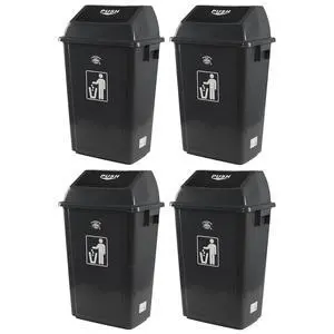 4 Pack Large Trash Can with Swing Lid, 15 Gallon Plastic Garbage Bins for Home Kitchen, Commercial Use, Grey 4 Pack Large Trash Can with Swing Lid, 15 Gallon Plastic Garbage Bins for Home Kitchen, Commercial Use, Grey