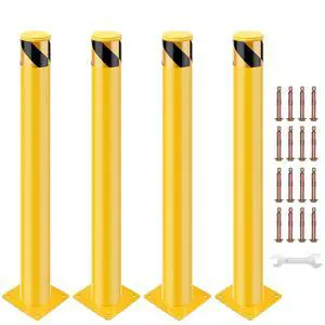 Safety Bollard Post, 48 x 4.5 inch Removable Steel Traffic Parking Barrier Bollards, Yellow, 4 Pack Safety Bollard Post, 48 x 4.5 inch Removable Steel Traffic Parking Barrier Bollards, Yellow, 4 Pack