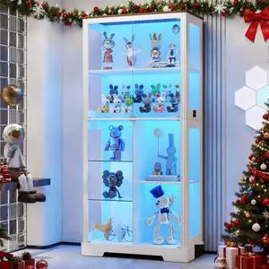71" Tall Display Curio Cabinet with Glass Doors,Glass Curio Cabinet with Human Sensor Light,7-Tier Display Case with 3 Color Lights,China Cabinet w/Removable Shelves for Collectibles,White 71" Tall Display Curio Cabinet with Glass Doors,Glass Curio Cabinet with Human Sensor Light,7-Tier Display Case with 3 Color Lights,China Cabinet w/Removable Shelves for Collectibles,White