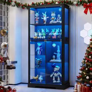 71" Tall Lighted Display Curio Cabinet with Glass Doors,Glass Curio Cabinet with 3 Color Sensor Lights,7-Tier Display Case with Removable Shelves,Storage Cabinet for Collectibles,Black 71" Tall Lighted Display Curio Cabinet with Glass Doors,Glass Curio Cabinet with 3 Color Sensor Lights,7-Tier Display Case with Removable Shelves,Storage Cabinet for Collectibles,Black