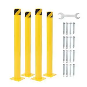 Safety Bollard 4 Packs, 48 Inch Height Steel Bollard Post for Parking Lot, 4.5 Inch Diameter Pipe, Yellow Safety Bollard Post with 8 Anchor Bolts, Ideal for Traffic-Sensitive Areas, Driveway Barrier Safety Bollard 4 Packs, 48 Inch Height Steel Bollard Post for Parking Lot, 4.5 Inch Diameter Pipe, Yellow Safety Bollard Post with 8 Anchor Bolts, Ideal for Traffic-Sensitive Areas, Driveway Barrier