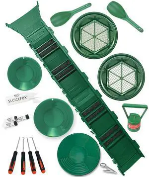 Complete Gold Mining Kit with Sluice Box and Bucket Classifier | Portable Sluice Box Breaks Down into 24-Inch Sections for Easy Transport Complete Gold Mining Kit with Sluice Box and Bucket Classifier | Portable Sluice Box Breaks Down into 24-Inch Sections for Easy Transport