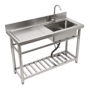 Commercial Stainless Steel Kitchen Sink Prep Counter, Freestanding 1 Compartment Utility Sink, Single Bowl Outdoor Sinks with Pull Out Faucet, For Restaurant, Garage Commercial Stainless Steel Kitchen Sink Prep Counter, Freestanding 1 Compartment Utility Sink, Single Bowl Outdoor Sinks with Pull Out Faucet, For Restaurant, Garage
