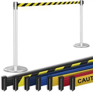 Commercial-Grade Stanchion 2-Pack by RETRACTA-Belt Prime (Model P100PS1) 10 Retractable Belt Barrier - Heavy Base Crowd Control Barrier (Polished Stainless Steel w/Black & Yellow Belt) Commercial-Grade Stanchion 2-Pack by RETRACTA-Belt Prime (Model P100PS1) 10 Retractable Belt Barrier - Heavy Base Crowd Control Barrier (Polished Stainless Steel w/Black & Yellow Belt)