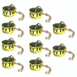 (10 Pack 3" X30' Winch Straps w/Chain, WLL 5000 Flatbed Tie Down Strap (10 Pack 3" X30' Winch Straps w/Chain, WLL 5000 Flatbed Tie Down Strap