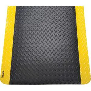 36" W x 60" L Diamond Plate Ergonomic Anti Fatigue Mat with Beveled Edges, Vinyl Surface & PVC Foam Backing, 9/16" Thick, Black/Yellow Border 36" W x 60" L Diamond Plate Ergonomic Anti Fatigue Mat with Beveled Edges, Vinyl Surface & PVC Foam Backing, 9/16" Thick, Black/Yellow Border