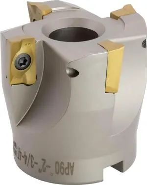 2" 90° Indexable Face (Shell) Mill, for Square Shoulder Milling, 3/4" Arbor Hole Diameter, 4 Flute, with 4 pcs APKT1604 Carbide Inserts 2" 90° Indexable Face (Shell) Mill, for Square Shoulder Milling, 3/4" Arbor Hole Diameter, 4 Flute, with 4 pcs APKT1604 Carbide Inserts