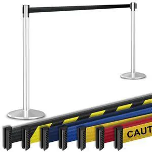 Commercial-Grade Stanchion 2-Pack by RETRACTA-Belt Prime (Model P100PS1) 10 Retractable Belt Barrier - Heavy Base Crowd Control Barrier (Polished Stainless Steel w/Black Belt) Commercial-Grade Stanchion 2-Pack by RETRACTA-Belt Prime (Model P100PS1) 10 Retractable Belt Barrier - Heavy Base Crowd Control Barrier (Polished Stainless Steel w/Black Belt)