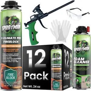 X-Climate Pro Fire Block Expanding Foam Sealant (12x24oz), Professional Polyurethane Insulating Foam with Fire Block Technology, High Heat Resistant and Waterproof, Gun Included 12 Pack X-Climate Pro Fire Block Expanding Foam Sealant (12x24oz), Professional Polyurethane Insulating Foam with Fire Block Technology, High Heat Resistant and Waterproof, Gun Included 12 Pack