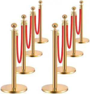 8PCS Stainless Steel Stanchions Post w/ 6 Red Velvet 5ft Carpet Ropes - Hollow Base for Red Carpet Queue - Crowd Control Barriers Ideal for Party, Wedding, Hotels, Exhibitions - Gold 8PCS Stainless Steel Stanchions Post w/ 6 Red Velvet 5ft Carpet Ropes - Hollow Base for Red Carpet Queue - Crowd Control Barriers Ideal for Party, Wedding, Hotels, Exhibitions - Gold
