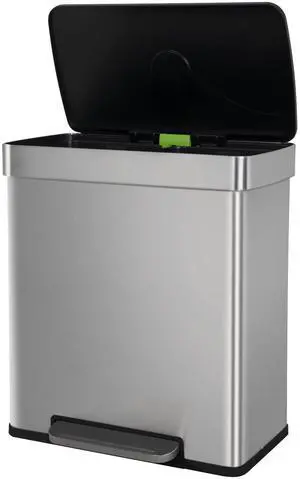60 Liter / 16 Gallon Dual Compartment Stainless Steel Kitchen Trash Can,Hands-Free Step Trash Bin with Soft-Close Lid, Recycle and Garbage Can Combo, for Kitchen and Living Room (Single-lid pedal) 60 Liter / 16 Gallon Dual Compartment Stainless Steel Kitchen Trash Can,Hands-Free Step Trash Bin with Soft-Close Lid, Recycle and Garbage Can Combo, for Kitchen and Living Room (Single-lid pedal)