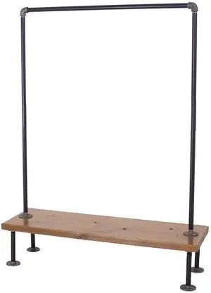 William Robert's Vintage Industrial Pipe Clothing Rack with Wood Shelf Bottom Shelf, 43 Inches Wide, 60 Inches Tall, 15 Inches Deep, Black William Robert's Vintage Industrial Pipe Clothing Rack with Wood Shelf Bottom Shelf, 43 Inches Wide, 60 Inches Tall, 15 Inches Deep, Black