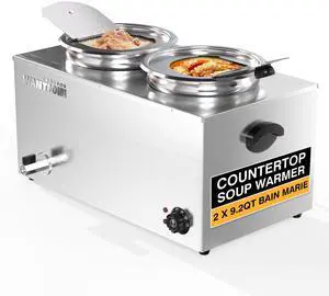 Commercial Soup Warmer, 2x9.2QT Countertop Bain Marie Steam Table Stainless Steel Double Round Pots, 1500W Temperature Control 86-185°F Soup Station with Anti-Dry Burn for Restaurants Buffet Commercial Soup Warmer, 2x9.2QT Countertop Bain Marie Steam Table Stainless Steel Double Round Pots, 1500W Temperature Control 86-185°F Soup Station with Anti-Dry Burn for Restaurants Buffet