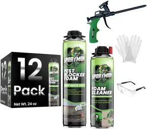 Pestblokc Foam Sealant - (12x24 Oz) Expanding Polyurethane Pond & Landscape Foam, UV Resistant, Waterproof, Thermal Insulation, Gun Included - 12 Pack Pestblokc Foam Sealant - (12x24 Oz) Expanding Polyurethane Pond & Landscape Foam, UV Resistant, Waterproof, Thermal Insulation, Gun Included - 12 Pack