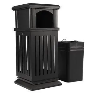 Outdoor Trash Can, 40L Commercial Garbage Enclosure with Locking Lid, Heavy Duty Industrial Yard Garage Waste Container, Installation-Free, 35.4 x 15.7 x 15.7 in, Galvanized Sheet (Black) Outdoor Trash Can, 40L Commercial Garbage Enclosure with Locking Lid, Heavy Duty Industrial Yard Garage Waste Container, Installation-Free, 35.4 x 15.7 x 15.7 in, Galvanized Sheet (Black)