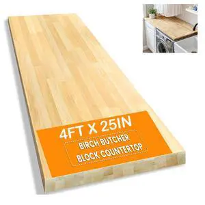 48"x25" Butcher Block Countertop Island, 4FT Unfinished Solid Birch Wood DIY Countertop, Durable Counter Table Tops for Kitchen Bar, Workshop, Laundry Counters Dining Room Tables 1.5" Thick 48"x25" Butcher Block Countertop Island, 4FT Unfinished Solid Birch Wood DIY Countertop, Durable Counter Table Tops for Kitchen Bar, Workshop, Laundry Counters Dining Room Tables 1.5" Thick