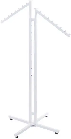 White 2-Way Clothing Display Rack - Sleek Retail Clothing Rack with Slant Arms for Garment Display (48"-72"H 3" Increments) - Sturdy Clothes Rack for Boutique, Thrift Store, and White 2-Way Clothing Display Rack - Sleek Retail Clothing Rack with Slant Arms for Garment Display (48"-72"H 3" Increments) - Sturdy Clothes Rack for Boutique, Thrift Store, and