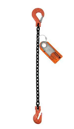 Chain Sling - 3/8" x 5' Single Leg with Grab and Sling Hook - Grade 100 Chain Sling - 3/8" x 5' Single Leg with Grab and Sling Hook - Grade 100