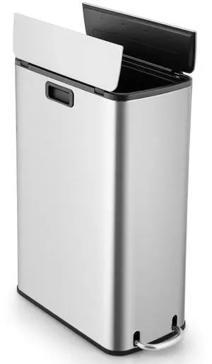 12 Gallon Stainless Steel Trash Can, Kitchen Waste Bin with Soft-Closing Wing Lids & Removable Inner Bucket, Slim Step Garbage Can for Living Room Home Office, Silver 12 Gallon Stainless Steel Trash Can, Kitchen Waste Bin with Soft-Closing Wing Lids & Removable Inner Bucket, Slim Step Garbage Can for Living Room Home Office, Silver