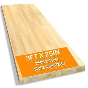 36"x25" Butcher Block Countertop Island, 3FT Unfinished Solid Birch Wood DIY Countertop, Durable Counter Table Tops for Kitchen Bar, Workshop, Laundry Counters Dining Room Tables 1.5" Thick 36"x25" Butcher Block Countertop Island, 3FT Unfinished Solid Birch Wood DIY Countertop, Durable Counter Table Tops for Kitchen Bar, Workshop, Laundry Counters Dining Room Tables 1.5" Thick