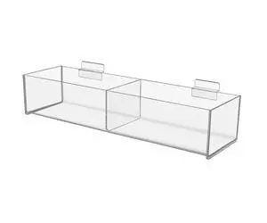 4 Pack Slatwall Acrylic Retail Tray Double Compartment Dump Bin 16 Inch Wide x 4.75 Inch Deep Clear Lucite Product Merchandise Storage Caddy for Businesses by Marketing Holders 4 Pack Slatwall Acrylic Retail Tray Double Compartment Dump Bin 16 Inch Wide x 4.75 Inch Deep Clear Lucite Product Merchandise Storage Caddy for Businesses by Marketing Holders