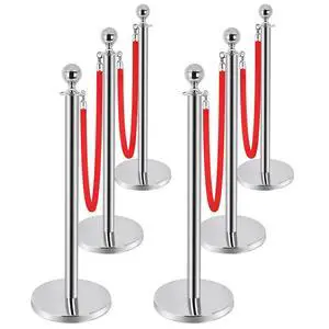 6PCS Stainless Steel Stanchions Post w/ 4 Red Velvet 5ft Carpet Ropes - Hollow Base for Red Carpet Queue - Crowd Control Barriers Ideal for Party, Wedding, Hotels, Exhibitions - Silver 6PCS Stainless Steel Stanchions Post w/ 4 Red Velvet 5ft Carpet Ropes - Hollow Base for Red Carpet Queue - Crowd Control Barriers Ideal for Party, Wedding, Hotels, Exhibitions - Silver