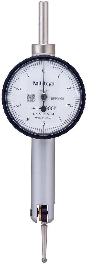 513-504 Pocket Type Dial Test Indicator, Basic Set, Horizontal Type, 0.375" Stem Dia., White Dial, 0-5-0 Reading, 1.3" Dial Dia., 0-0.01" Range, 0.0001" Graduation, +/-0.0002" Accuracy 513-504 Pocket Type Dial Test Indicator, Basic Set, Horizontal Type, 0.375" Stem Dia., White Dial, 0-5-0 Reading, 1.3" Dial Dia., 0-0.01" Range, 0.0001" Graduation, +/-0.0002" Accuracy