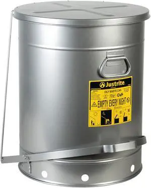 21 Gallon Galvanized Steel Oily Waste Can, 23.5" x 18" Metal Oil Rag Safety Can with Quiet Foot Operated Self-Closing Lid for Oil Rag Disposal, Made in The USA, Silver, 09704 21 Gallon Galvanized Steel Oily Waste Can, 23.5" x 18" Metal Oil Rag Safety Can with Quiet Foot Operated Self-Closing Lid for Oil Rag Disposal, Made in The USA, Silver, 09704