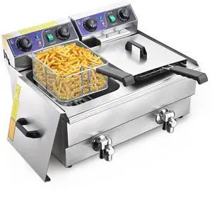 Commercial Electric Deep Fryer 23.4L 3000W Fryer w/Time Control and Oil Filtration Dual Removable Basket Stainless Steel Countertop Fryer for Commercial Restaurant Use Commercial Electric Deep Fryer 23.4L 3000W Fryer w/Time Control and Oil Filtration Dual Removable Basket Stainless Steel Countertop Fryer for Commercial Restaurant Use