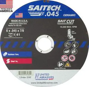 SAIT 23182 Saitech High Performance Cut-Off Wheels (Type 1/Type 41 Flat), 6 x.045 x 7/8 - Inches, Pack of 50 SAIT 23182 Saitech High Performance Cut-Off Wheels (Type 1/Type 41 Flat), 6 x.045 x 7/8 - Inches, Pack of 50