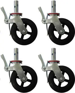 A Set of 4 Wheel 8" Caster with Cast Iron Hub 1 3/8" Caster Wheel With 2 Lock-in Brakes Scaffolding Rolling Tower CBM1290 A Set of 4 Wheel 8" Caster with Cast Iron Hub 1 3/8" Caster Wheel With 2 Lock-in Brakes Scaffolding Rolling Tower CBM1290