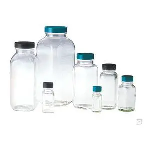 GLC-01318 Clear Glass French Square Bottle with 33-400 Black Phenolic Polyseal Cone Lined Cap, 45mm OD x 112mm Height, 4oz Capacity (Case of 120) GLC-01318 Clear Glass French Square Bottle with 33-400 Black Phenolic Polyseal Cone Lined Cap, 45mm OD x 112mm Height, 4oz Capacity (Case of 120)