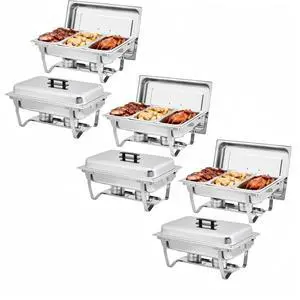 6-Pack Stainless Steel Buffet Server Set 3-Well Rectangular Chafing Dishes, Multi-Compartment Food Warmers for Catering, Weddings, and Home Parties 6-Pack Stainless Steel Buffet Server Set 3-Well Rectangular Chafing Dishes, Multi-Compartment Food Warmers for Catering, Weddings, and Home Parties