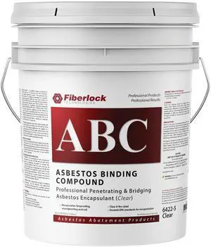 ABC Asbestos Binding Compound, Clear, 5 Gallons, Friable Asbestos Abatement Solution, Dilute with Water for Versatile Applications, Non-Flammable, Meets EPA Requirements ABC Asbestos Binding Compound, Clear, 5 Gallons, Friable Asbestos Abatement Solution, Dilute with Water for Versatile Applications, Non-Flammable, Meets EPA Requirements