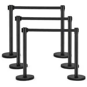 6Pcs Stanchions, Crowd Control Barriers with 6.5' Retractable Belt, Stainless Steel Stanchion Posts Queue Line Pole, 35" Height, Easy Connect Assembly 6Pcs Stanchions, Crowd Control Barriers with 6.5' Retractable Belt, Stainless Steel Stanchion Posts Queue Line Pole, 35" Height, Easy Connect Assembly