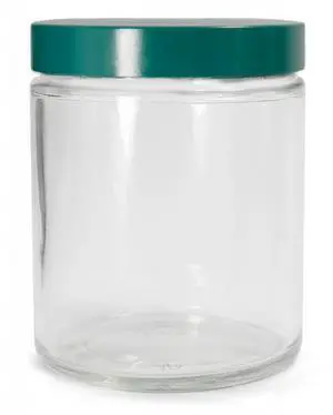 GLC-01692 Clear Glass Round 480mL Type III Straight Sided Jar, with Green Thermoset F217 and PTFE Lined Cap (Case of 12) GLC-01692 Clear Glass Round 480mL Type III Straight Sided Jar, with Green Thermoset F217 and PTFE Lined Cap (Case of 12)