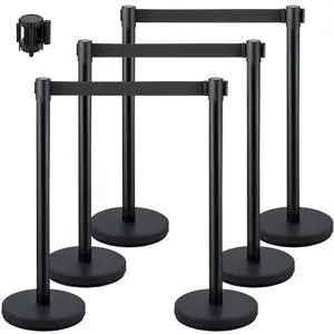 6PCS Stanchion Queue Post, Black 6.5ft Retractable Belt 36In Height, Stanchion Posts Queue Pole for Crowd Control Barriers 6PCS Stanchion Queue Post, Black 6.5ft Retractable Belt 36In Height, Stanchion Posts Queue Pole for Crowd Control Barriers