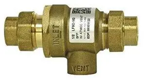 88006822 1/2 LF9D 1/2 Inch Forged Brass Dual Check Valve with Inchtermediate Atmospheric Vent, Female Union Inchlet And Outlet Connections 88006822 1/2 LF9D 1/2 Inch Forged Brass Dual Check Valve with Inchtermediate Atmospheric Vent, Female Union Inchlet And Outlet Connections