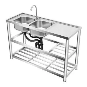 Free Standing Stainless Steel Sink, Double Bowl Commercial Restaurant Kitchen Sink Set w/Faucet Worktop Basin Double Storage Shelves Double Utility Sink Outdoor (47x17.7x31.5in-C) Free Standing Stainless Steel Sink, Double Bowl Commercial Restaurant Kitchen Sink Set w/Faucet Worktop Basin Double Storage Shelves Double Utility Sink Outdoor (47x17.7x31.5in-C)